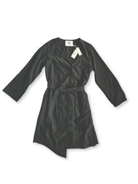 NWT Kestan Black Belted Long Sleeve Notch Neck Shirt Dress Size M